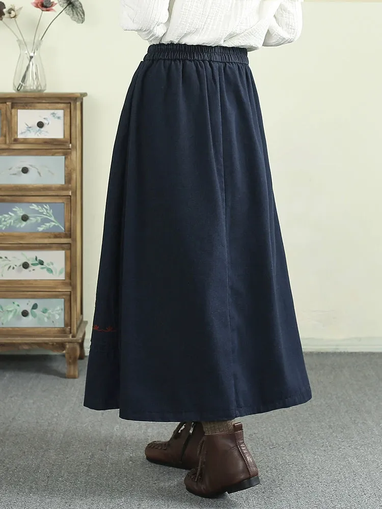 Women Spring Retro Embroidered Denim Skirt with Bow