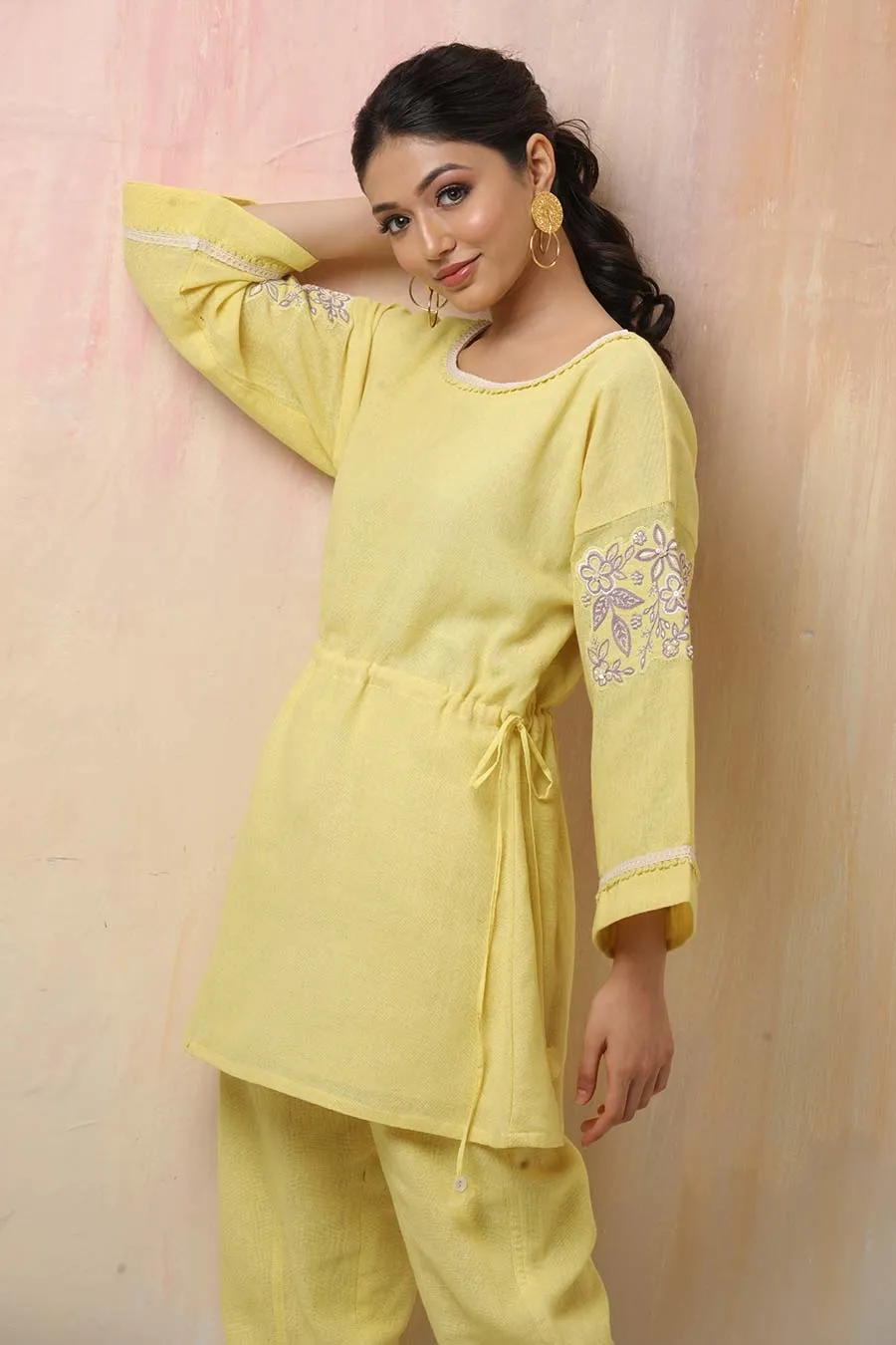 Yellow Hand Embroidered Co-Ord Set
