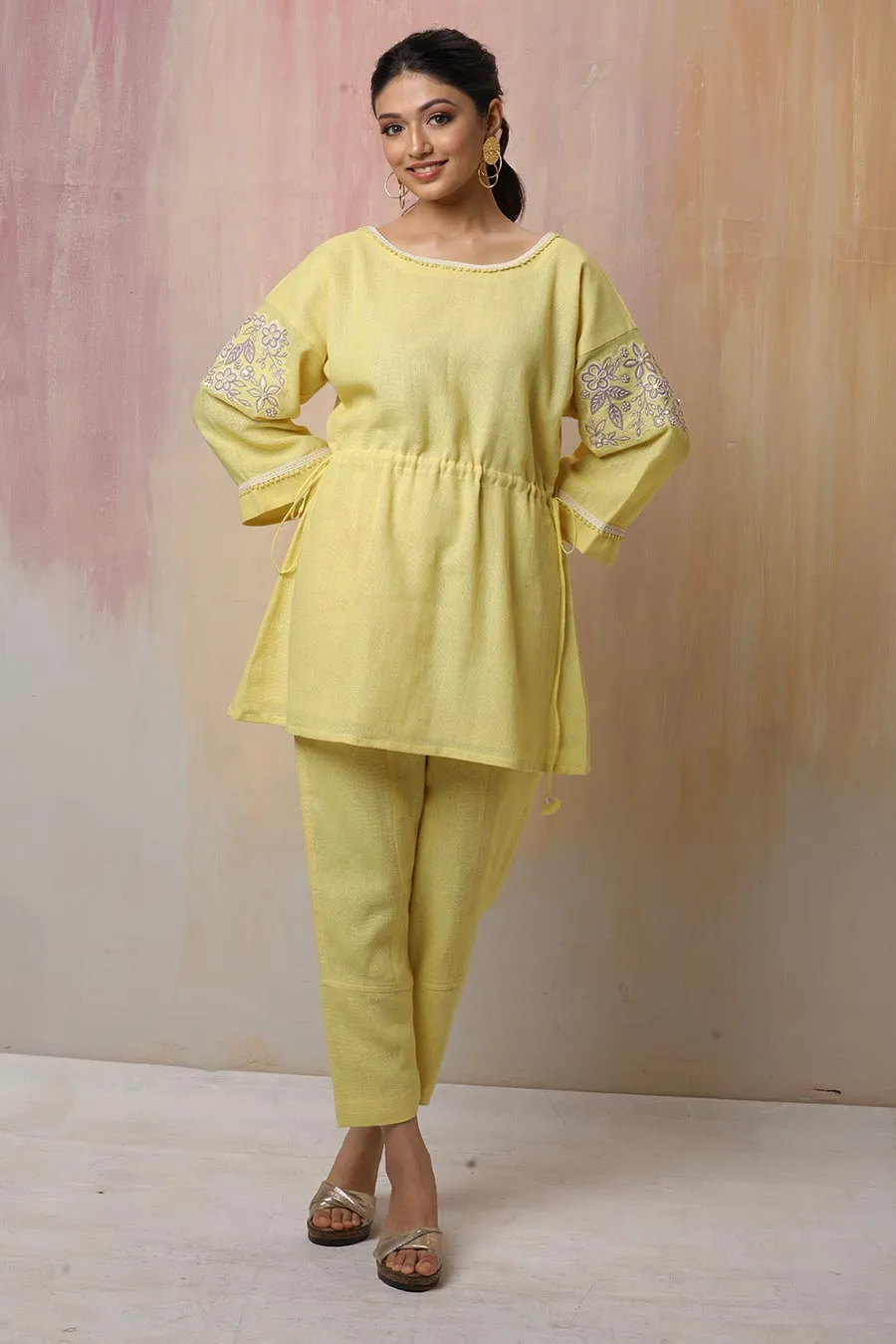 Yellow Hand Embroidered Co-Ord Set