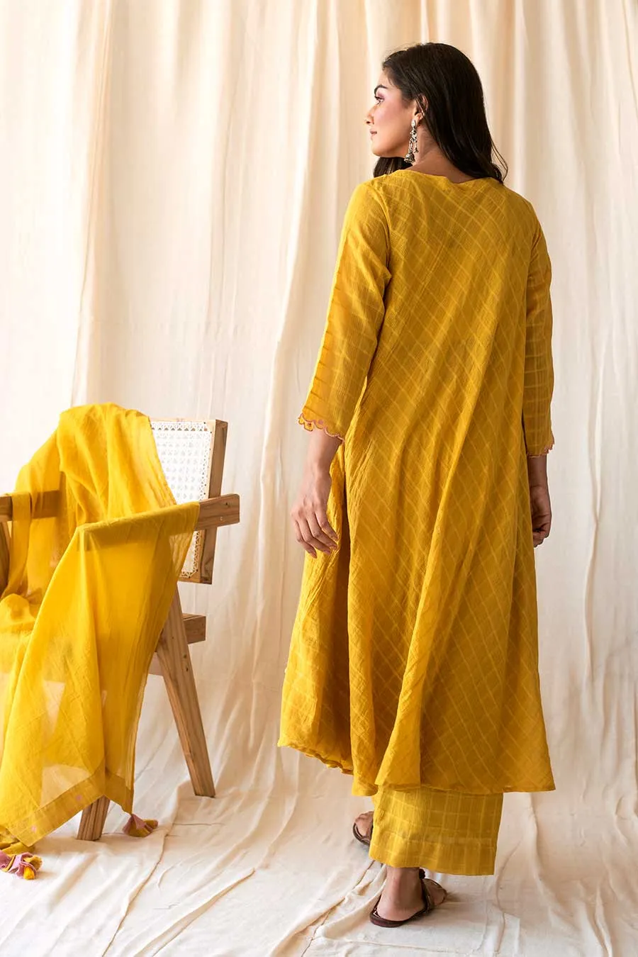 Yellow Handloom Cotton Angrakha Set (Set of 4)