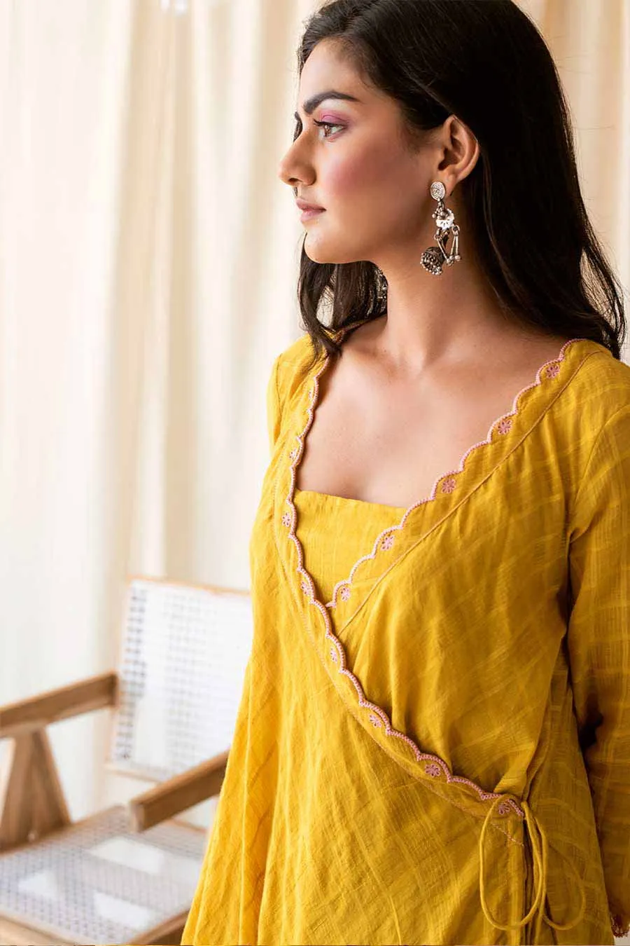 Yellow Handloom Cotton Angrakha Set (Set of 4)