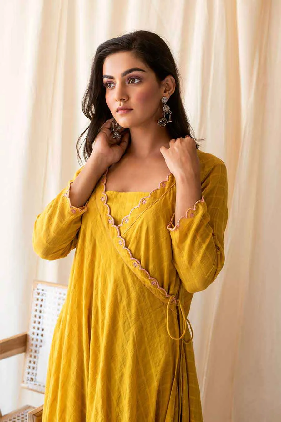 Yellow Handloom Cotton Angrakha Set (Set of 4)