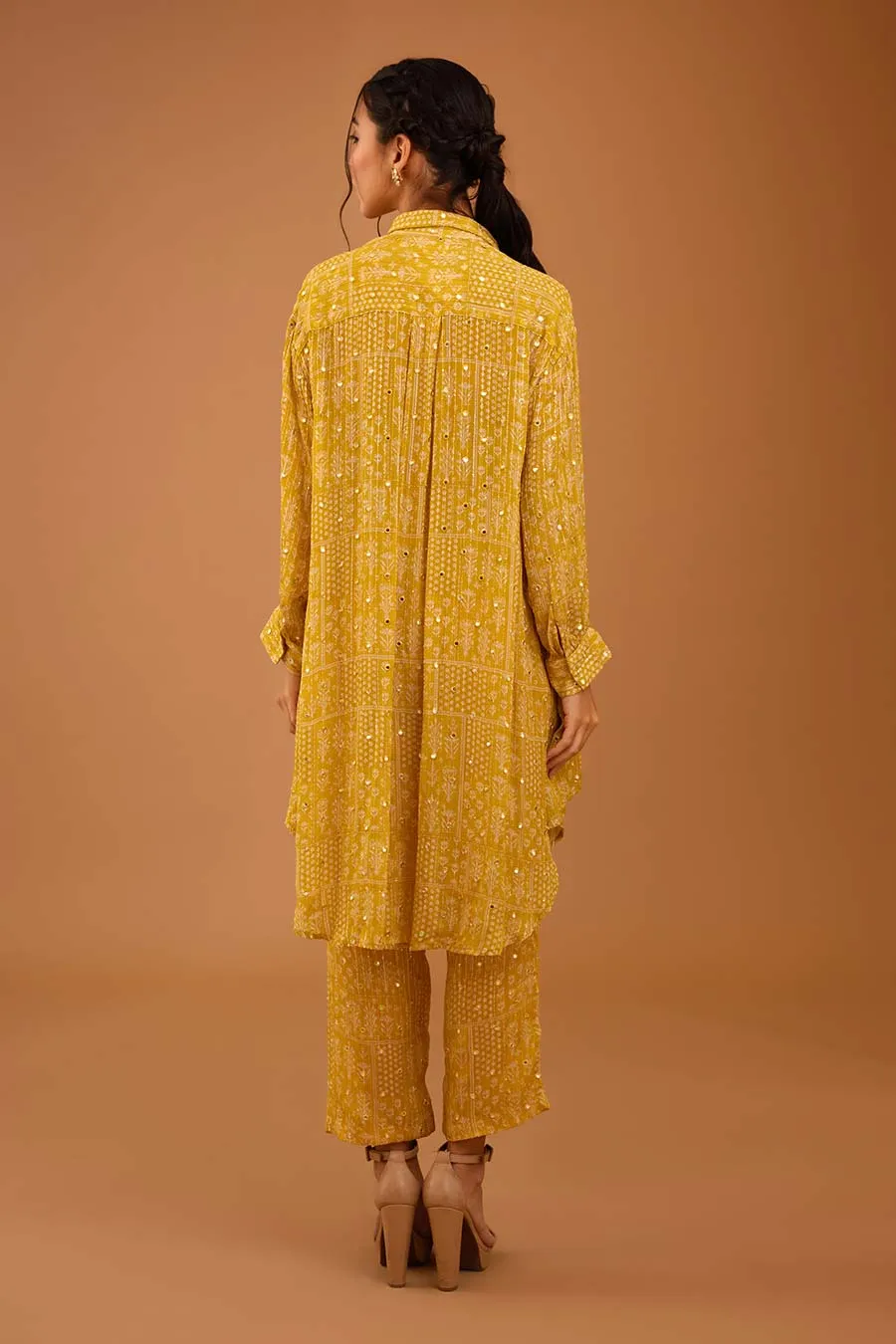 Yellow Mirror Work Indie Shirt & Pant Set