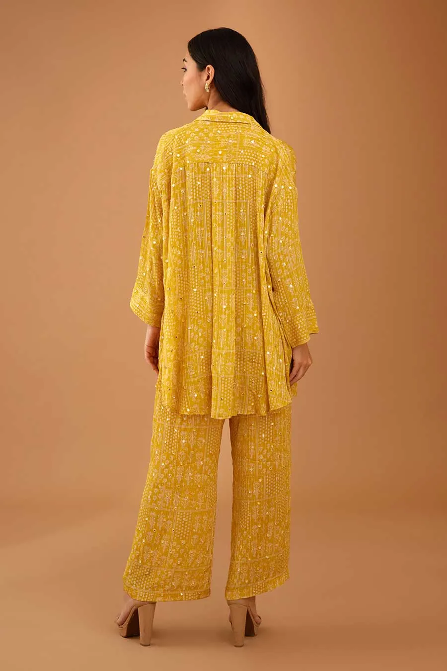 Yellow Mirror Work MJ Shirt & Pant Set