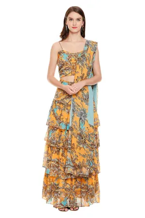Yellow Printed Co-Ord Set with Dupatta (Set of 3)