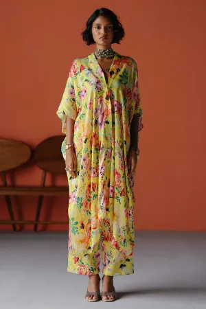 Yellow Printed Luna Kaftan Shirt & Pant Co-Ord Set