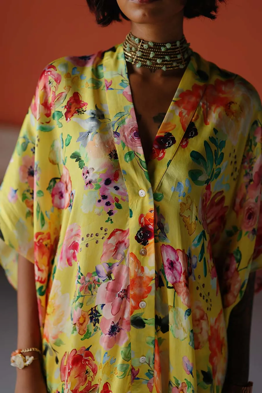 Yellow Printed Luna Kaftan Shirt & Pant Co-Ord Set