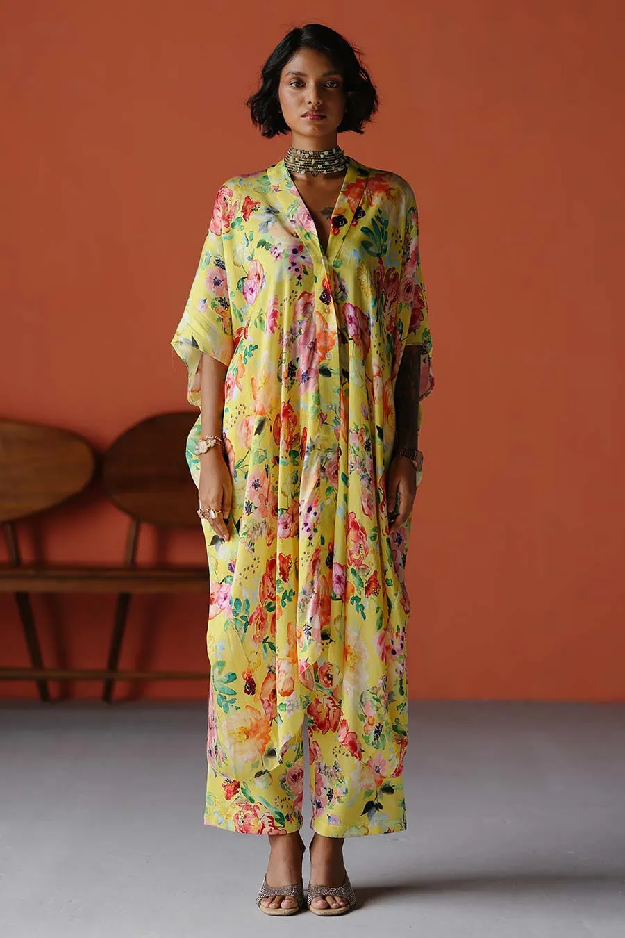 Yellow Printed Luna Kaftan Shirt & Pant Co-Ord Set