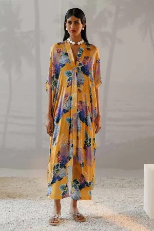 Yellow Printed Luna Long Shirt & Pant Co-Ord Set