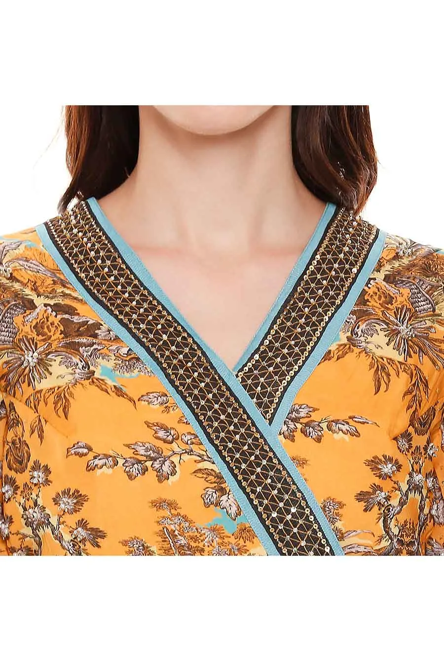 Yellow Printed Overlap Kurta & Pant Set