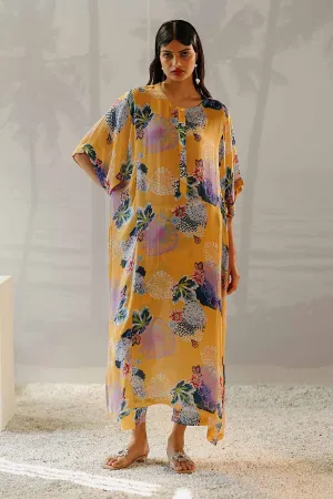 Yellow Printed Zama Kaftan & Pant Co-Ord Set