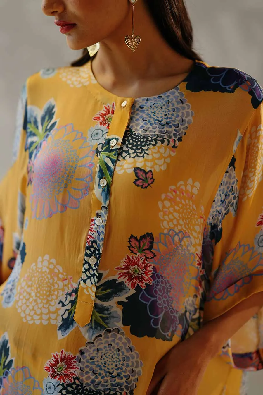 Yellow Printed Zama Kaftan & Pant Co-Ord Set
