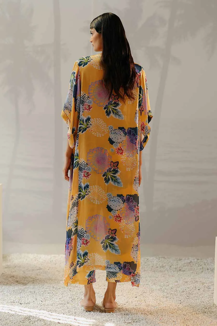Yellow Printed Zama Kaftan & Pant Co-Ord Set