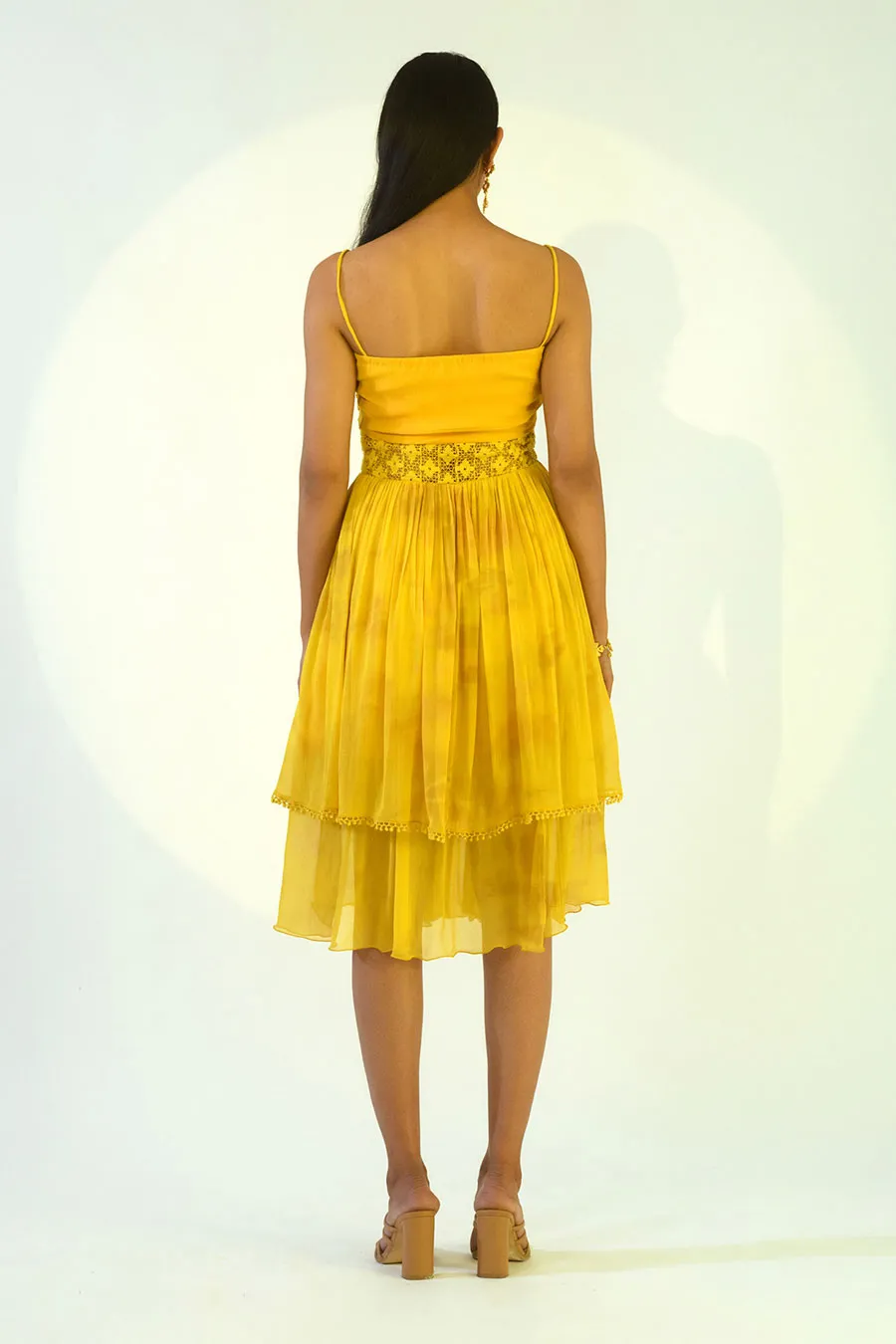 ZOE - Yellow Tie-Dye Lace Strappy Dress