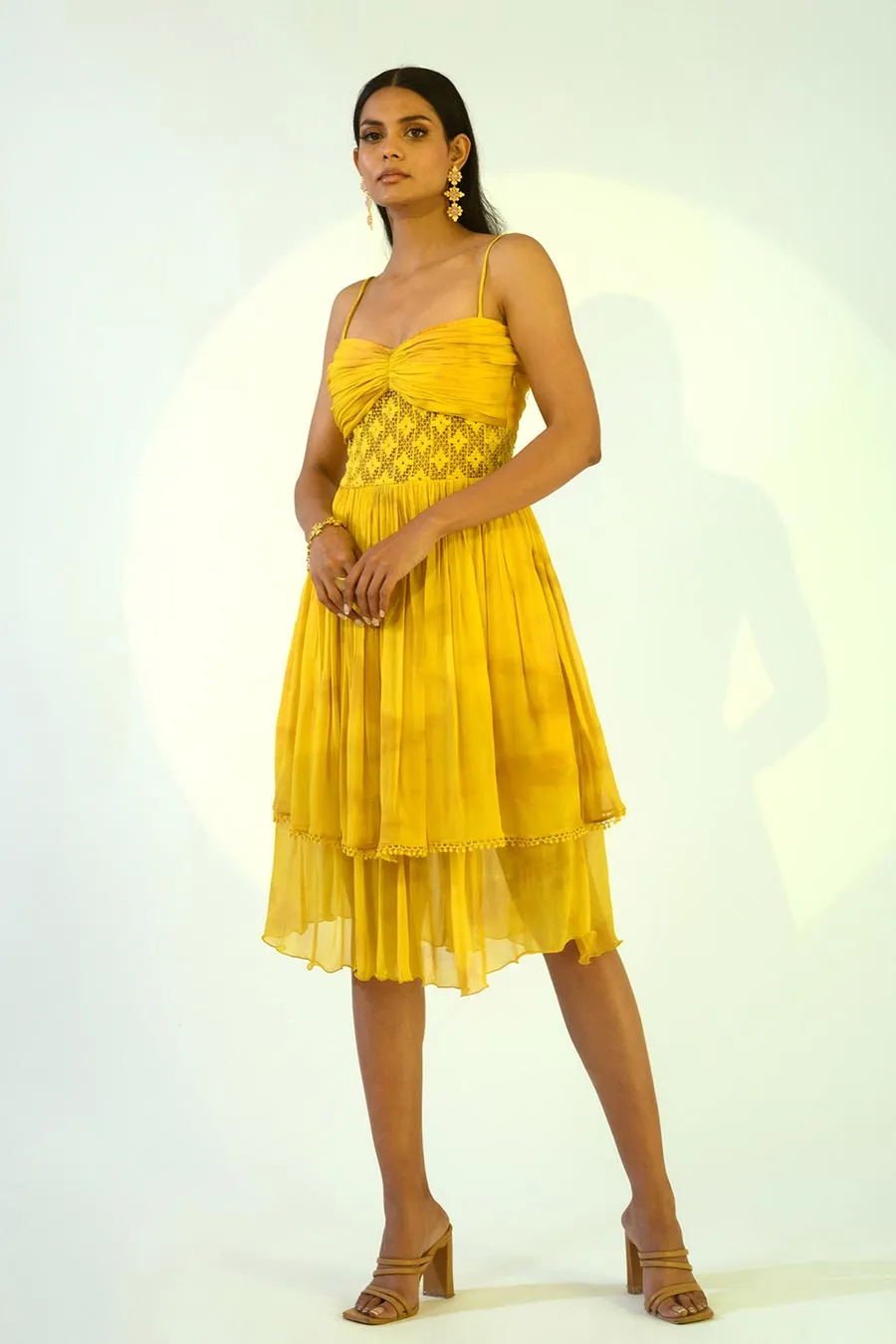 ZOE - Yellow Tie-Dye Lace Strappy Dress
