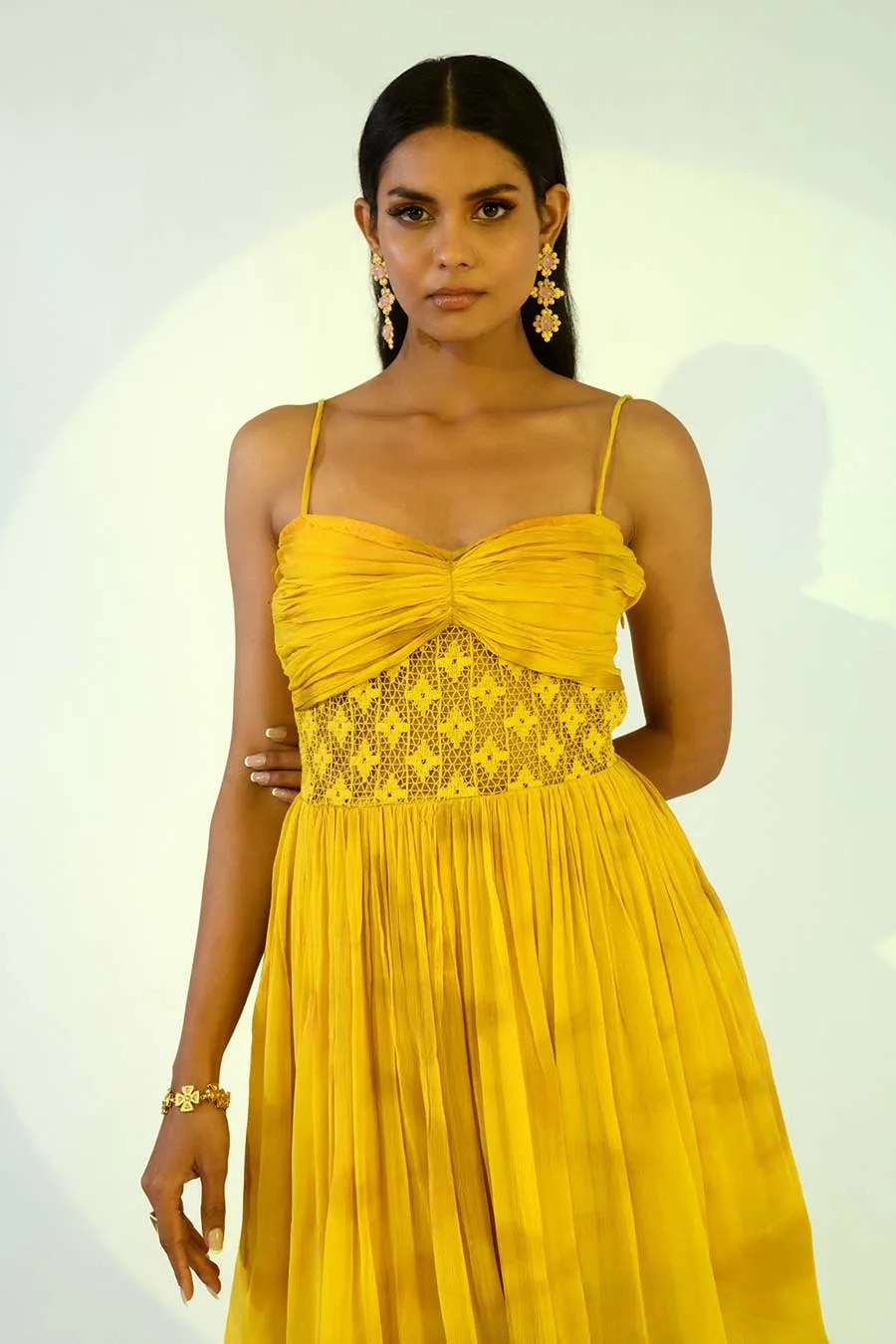 ZOE - Yellow Tie-Dye Lace Strappy Dress